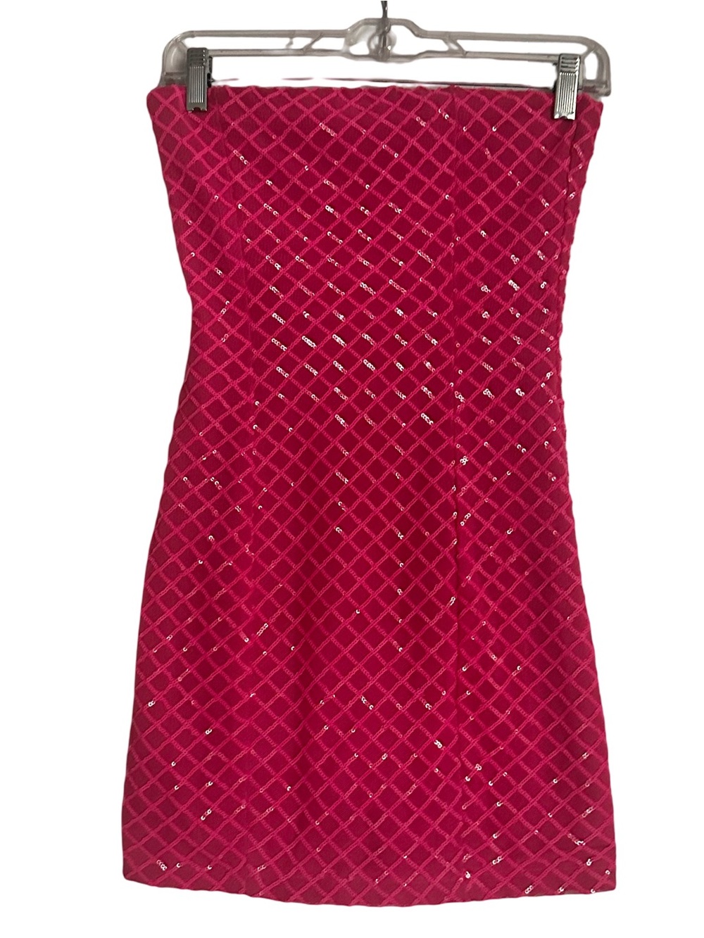 White Fox Boutique "Hot Candy Pink" Allover Sequin Grid Strapless Party Dress